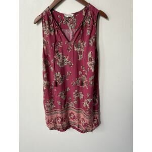 Beach Lunch Lounge Kayla Dress Floral Size M Burgundy Sleeveless Tunic Resort
